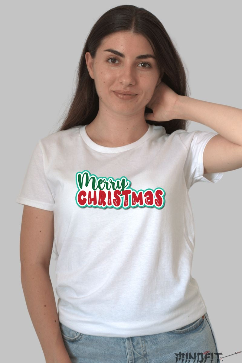 Tricou De Craciun - Merry Christmas Festiv dama alb