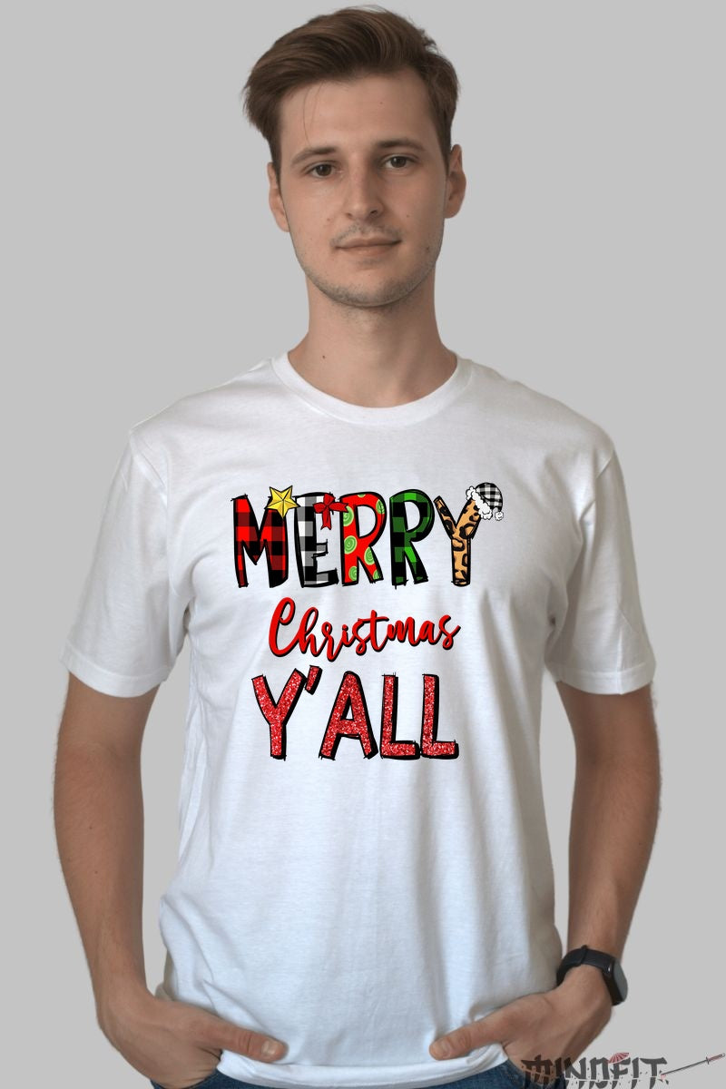 Tricou De Craciun - Merry Christmas Y'all barbat alb