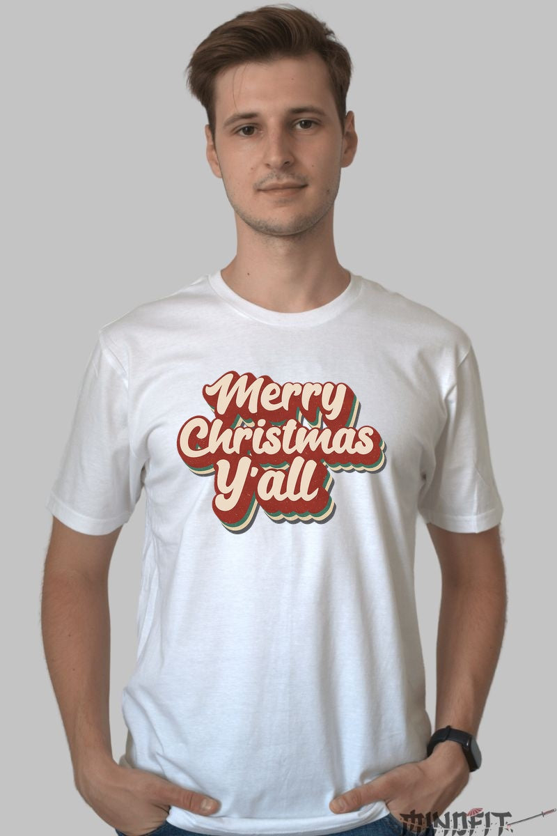 Tricou De Craciun - Merry Christmas Y'all barbat alb