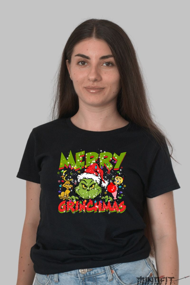 Tricou De Craciun - Merry Grinchmas dama negru