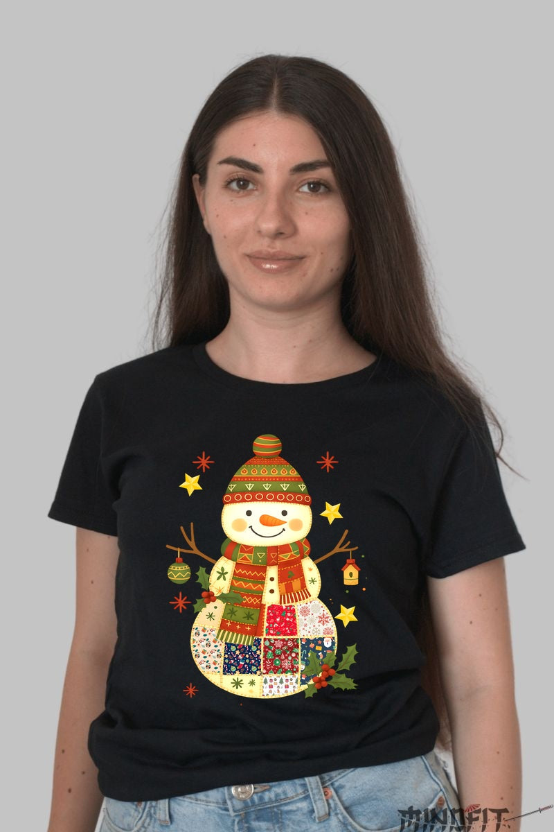 Tricou De Craciun - Omul De Zapada Patchwork dama negru