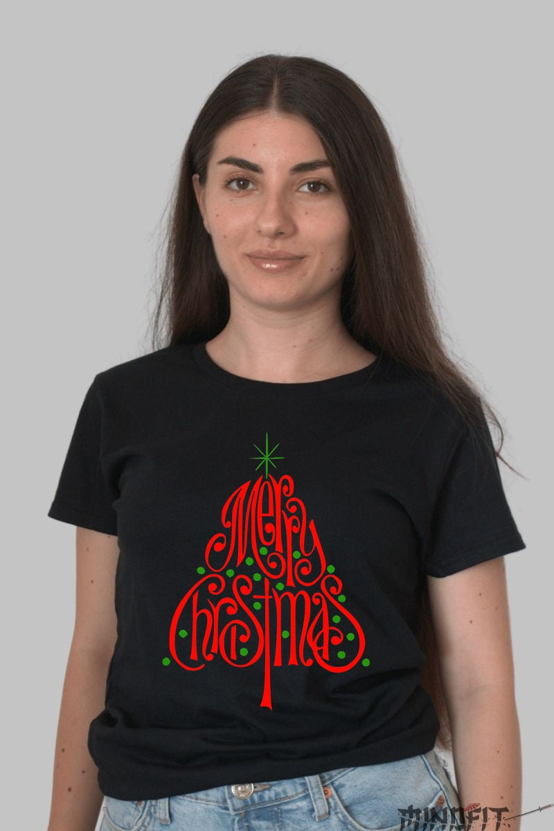 Tricou De Craciun - Pom Stilizat Cu Mesaj Festiv dama negru