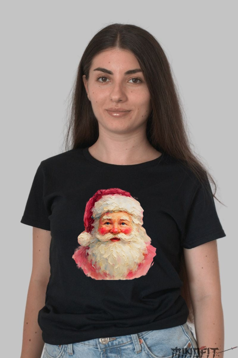 Tricou De Craciun - Portret Mos Craciun Vintage dama negru