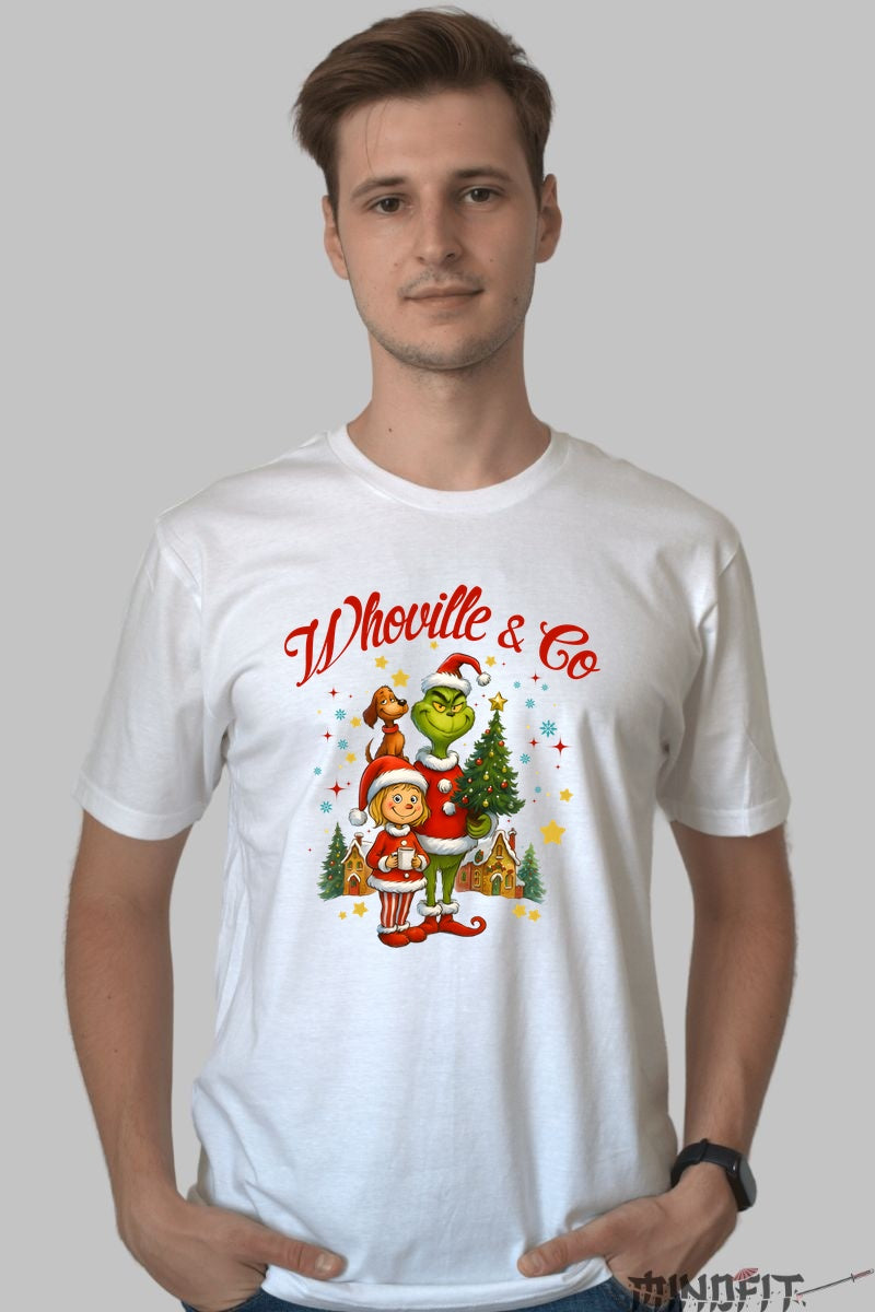 Tricou De Craciun - Whoville Si Grinch barbat alb