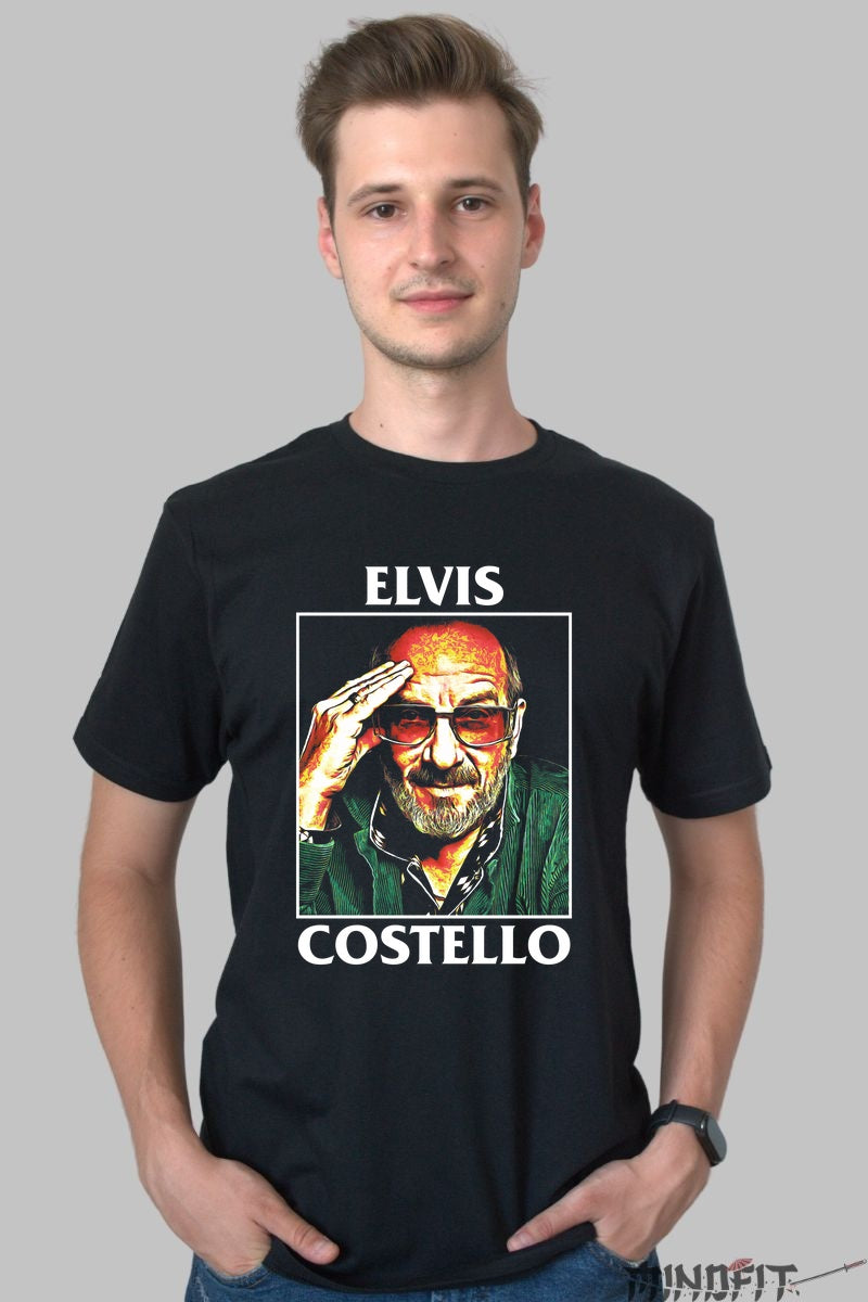 Tricou Elvis Costello - Portret Retro Rock barbat negru