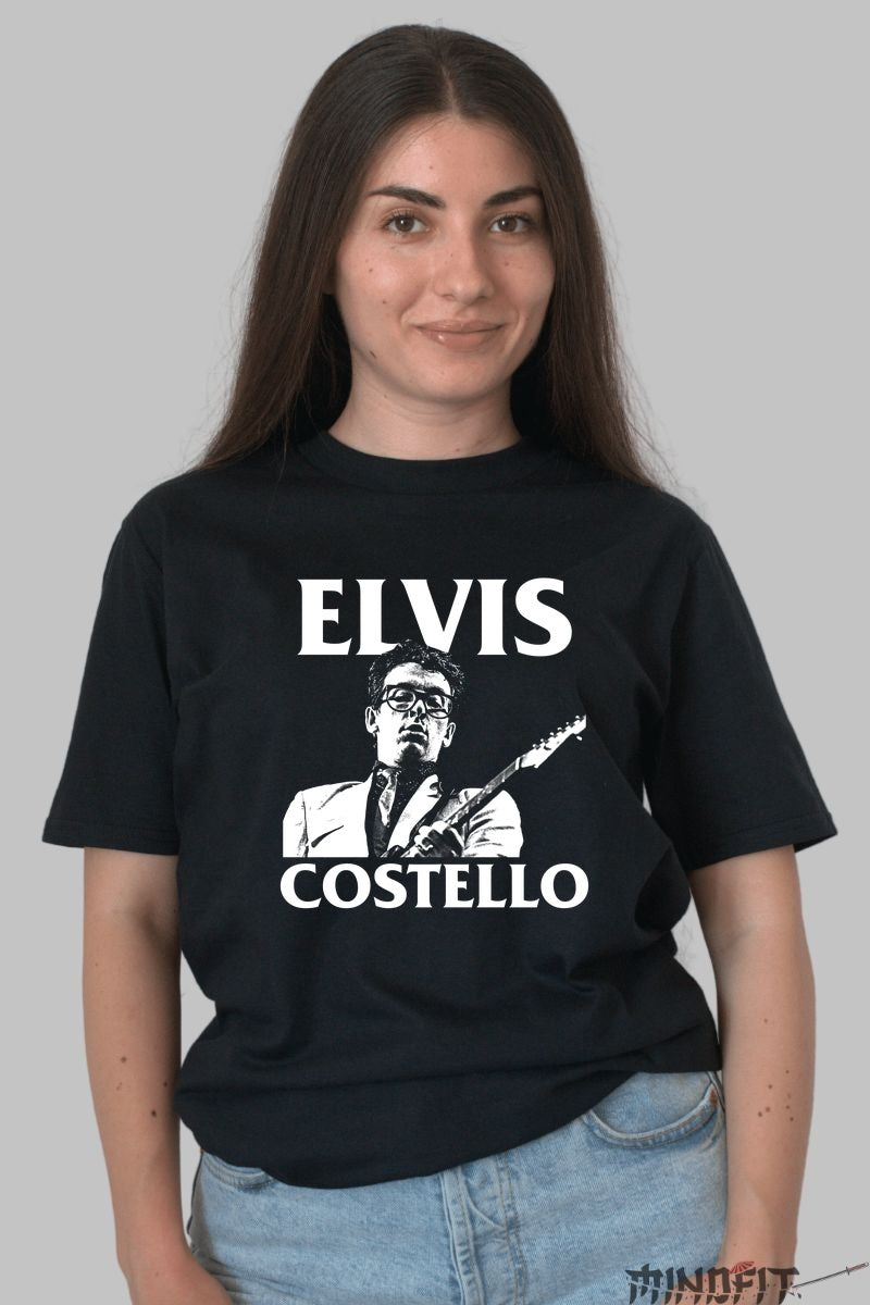 Tricou Elvis Costello - Stilul rebel al rockului britanic dama negru