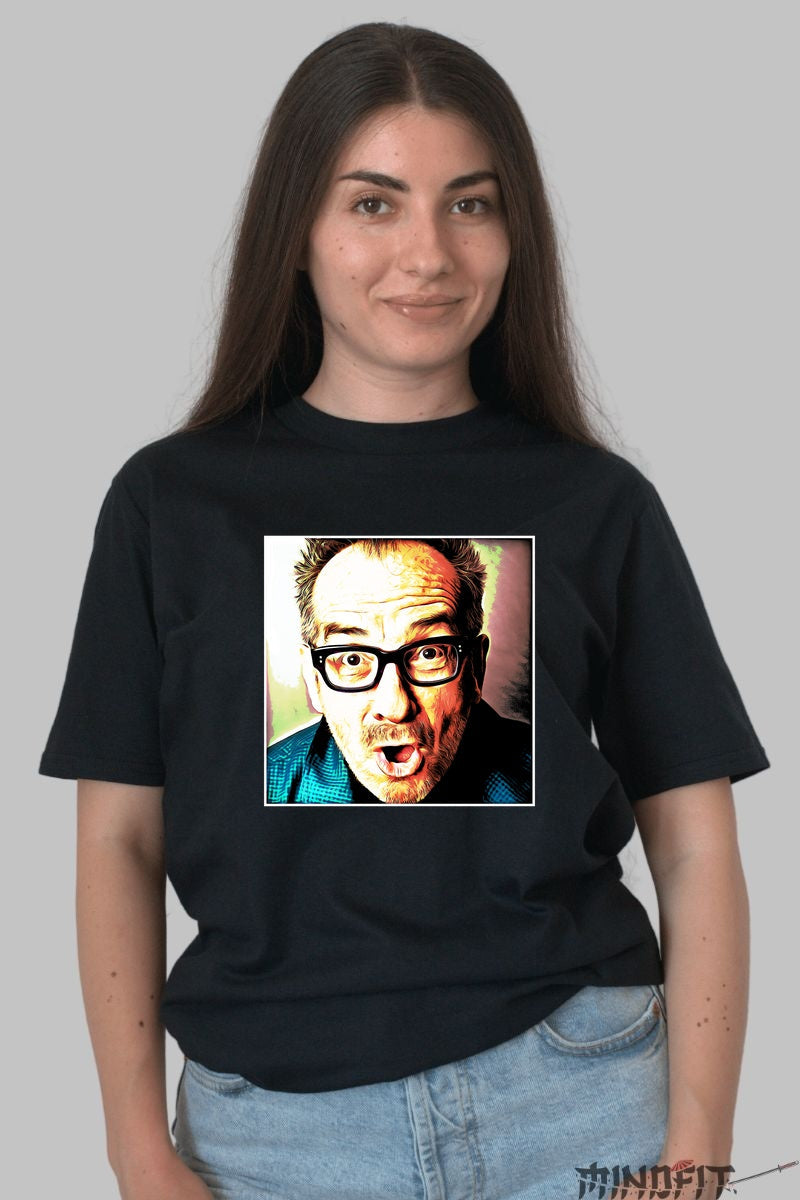 Tricou Expressive Face - Portret Pop-Art Alb-Negru dama negru