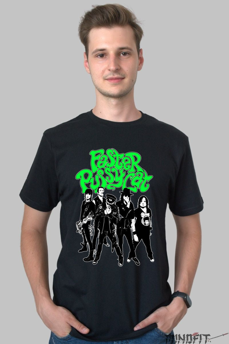 Tricou Faster Pussycat - Rock Glam Anii -80 barbat negru