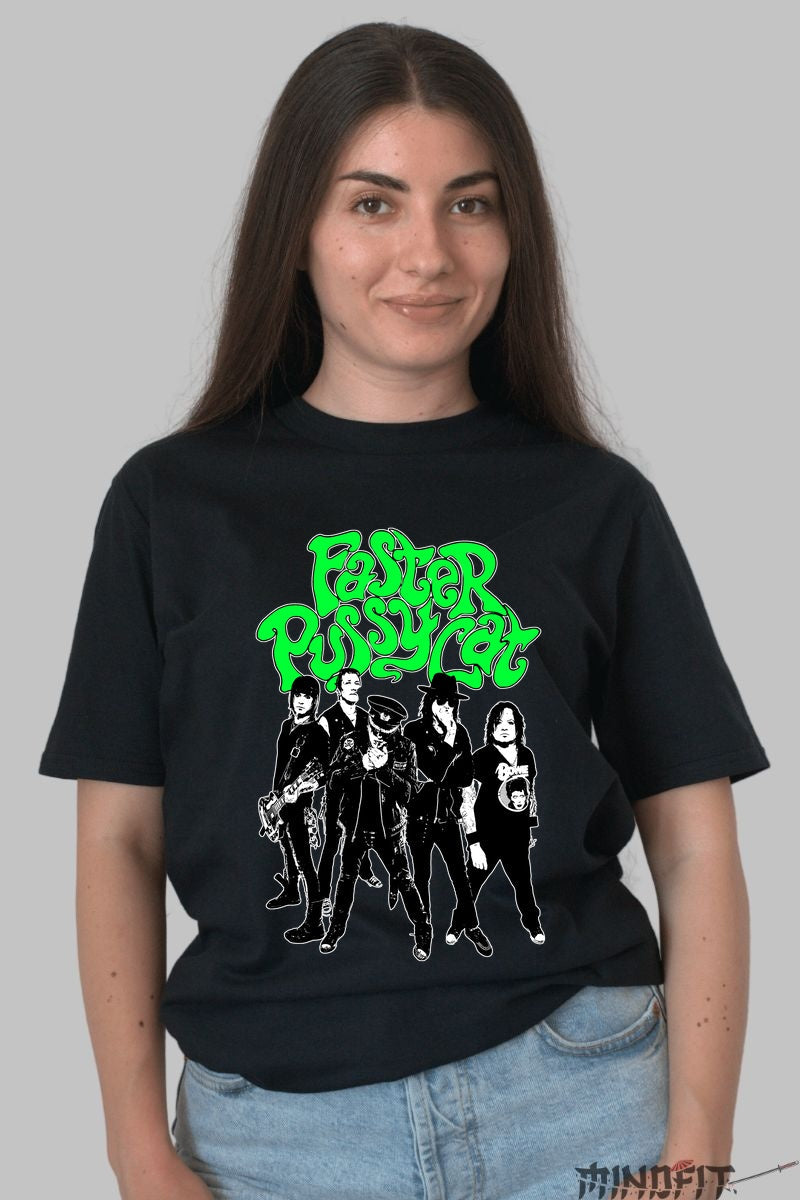 Tricou Faster Pussycat - Rock Glam Anii -80 dama negru