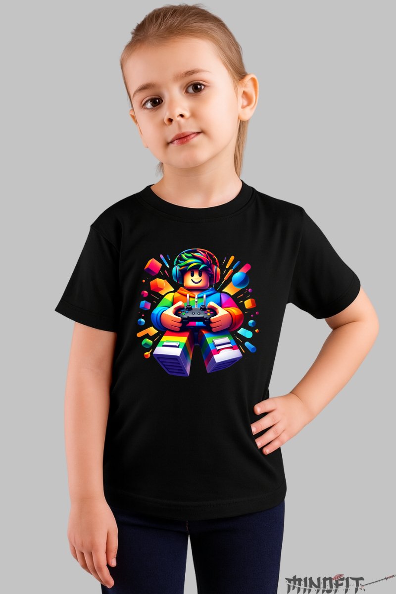 Tricou Gamer Roblox - Model Explozie de Culoare fata negru