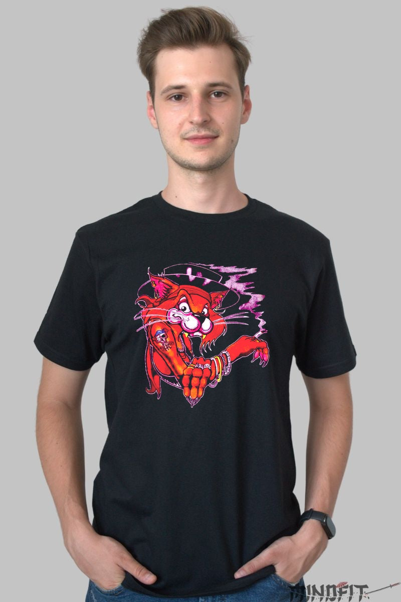 Tricou Gangsta Cat - Atitudine Urbana Vintage barbat negru