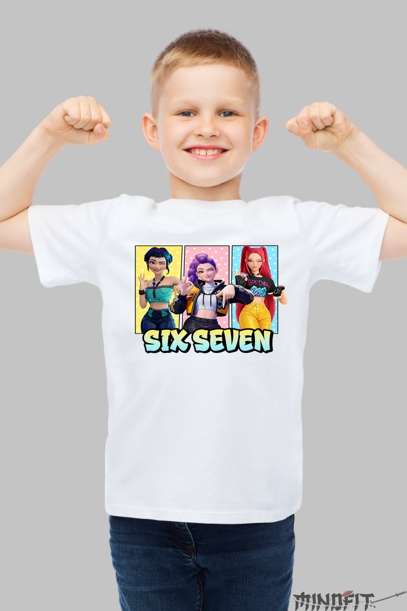 Tricou HUNTRIX Six Seven - Trio de Stil Remarcabil baiat alb
