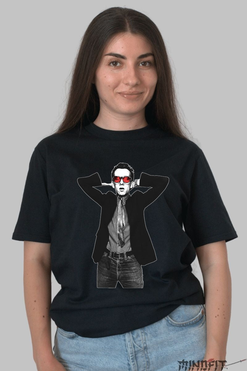 Tricou Icon Rebel - Portret Urban cu Ochelari Rosii dama negru