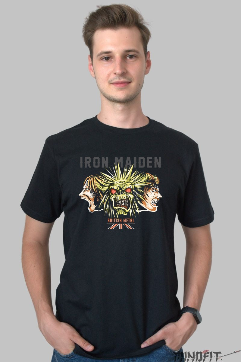 Tricou Iron Maiden - British Metal Iconic barbat negru