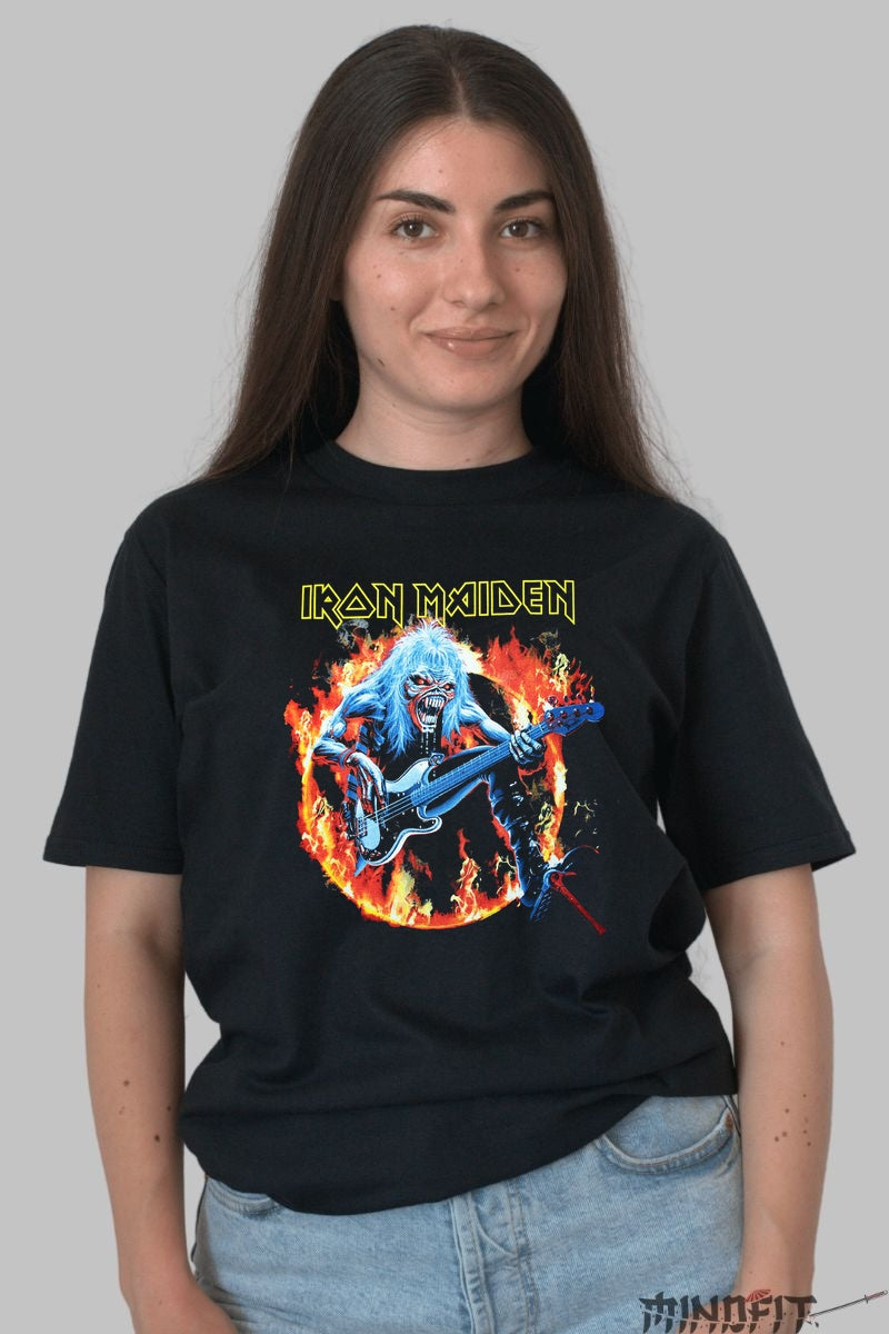Tricou Iron Maiden - Eddie in Flacari dama negru