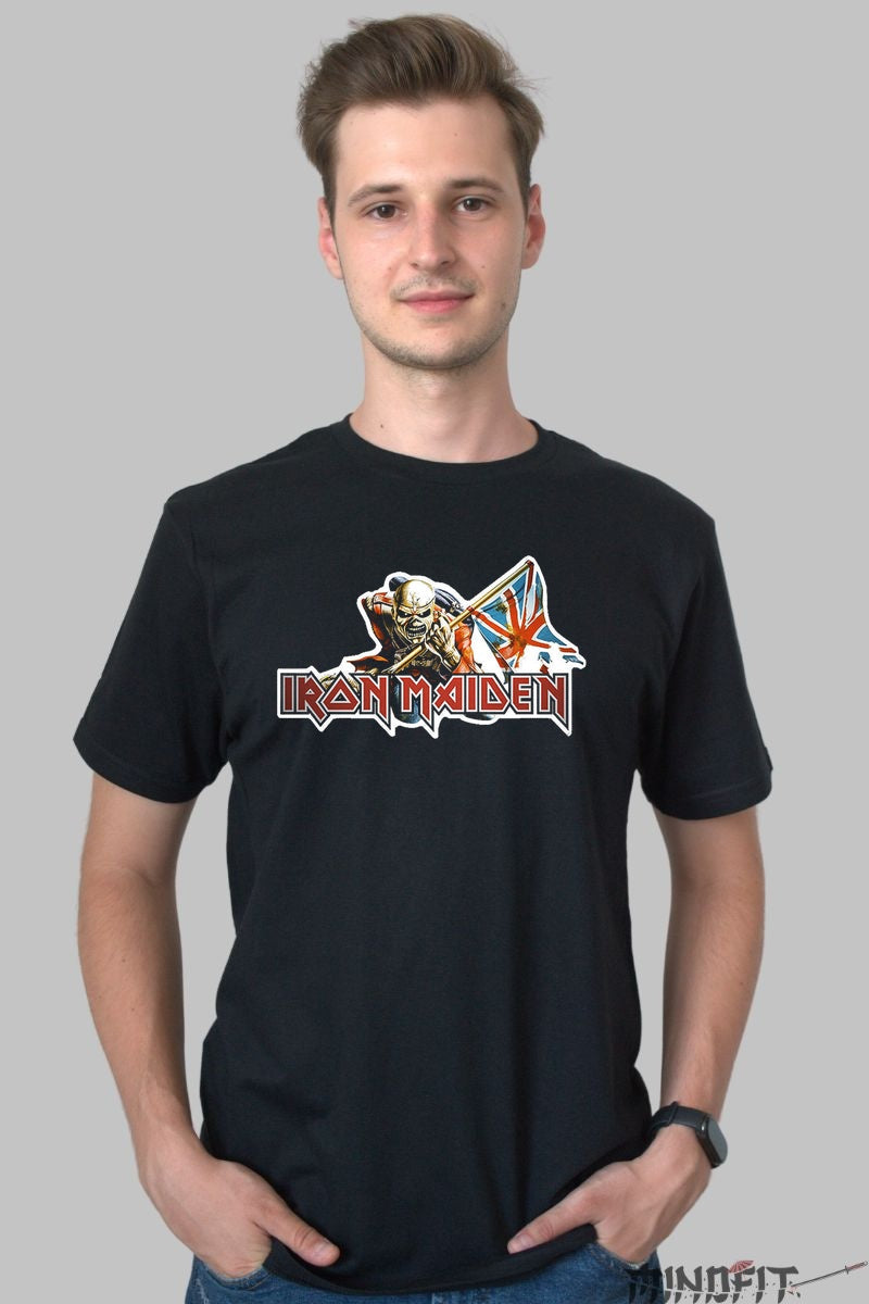 Tricou Iron Maiden - Eddie si Drapelul Britanic barbat negru