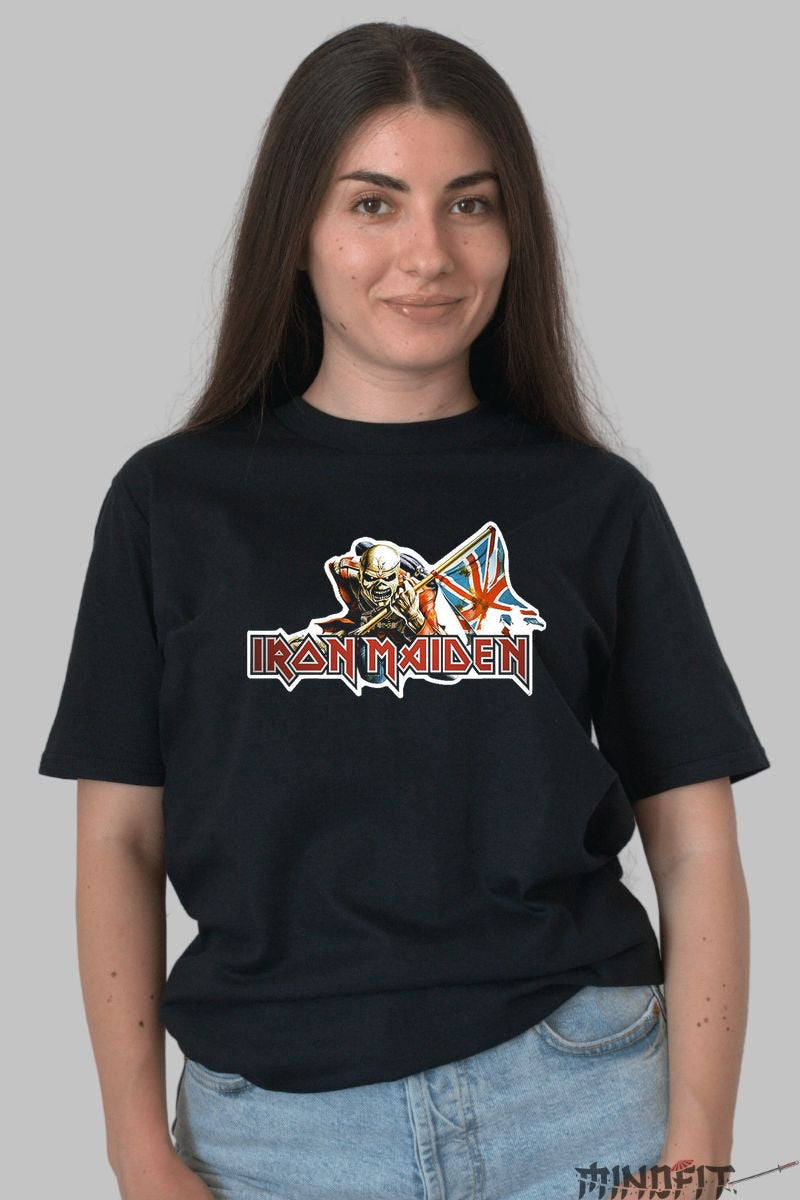 Tricou Iron Maiden - Eddie si Drapelul Britanic dama negru