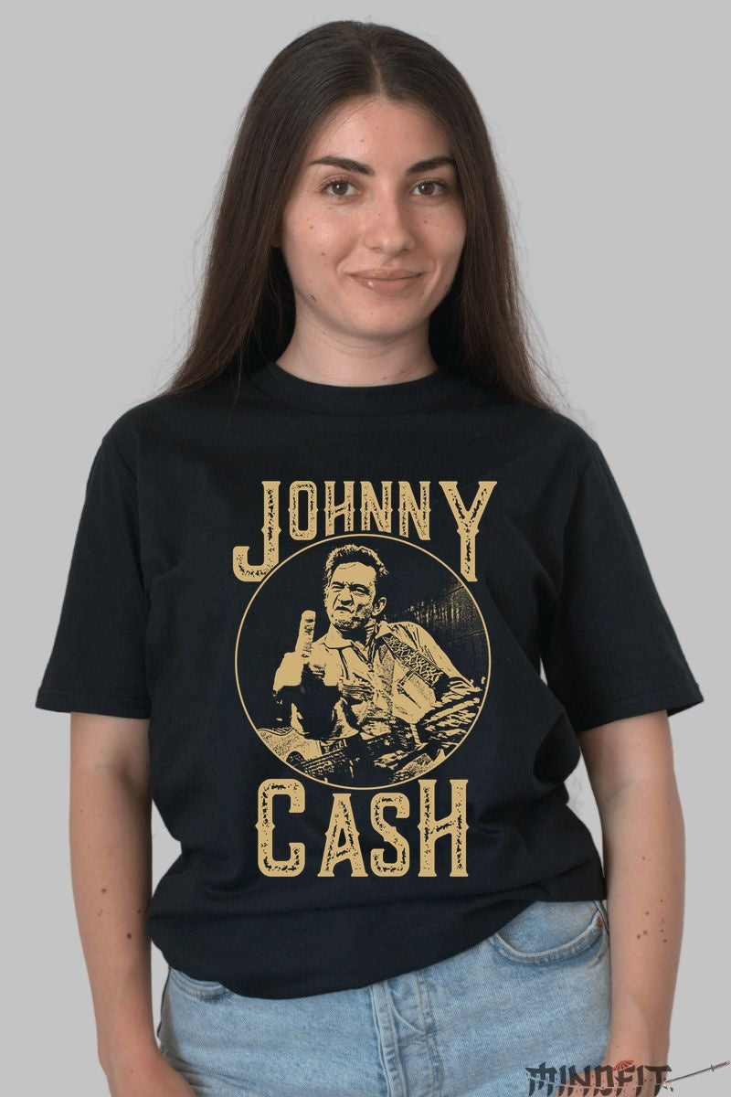 Tricou Johnny Cash - Iconic Rebel Look dama negru