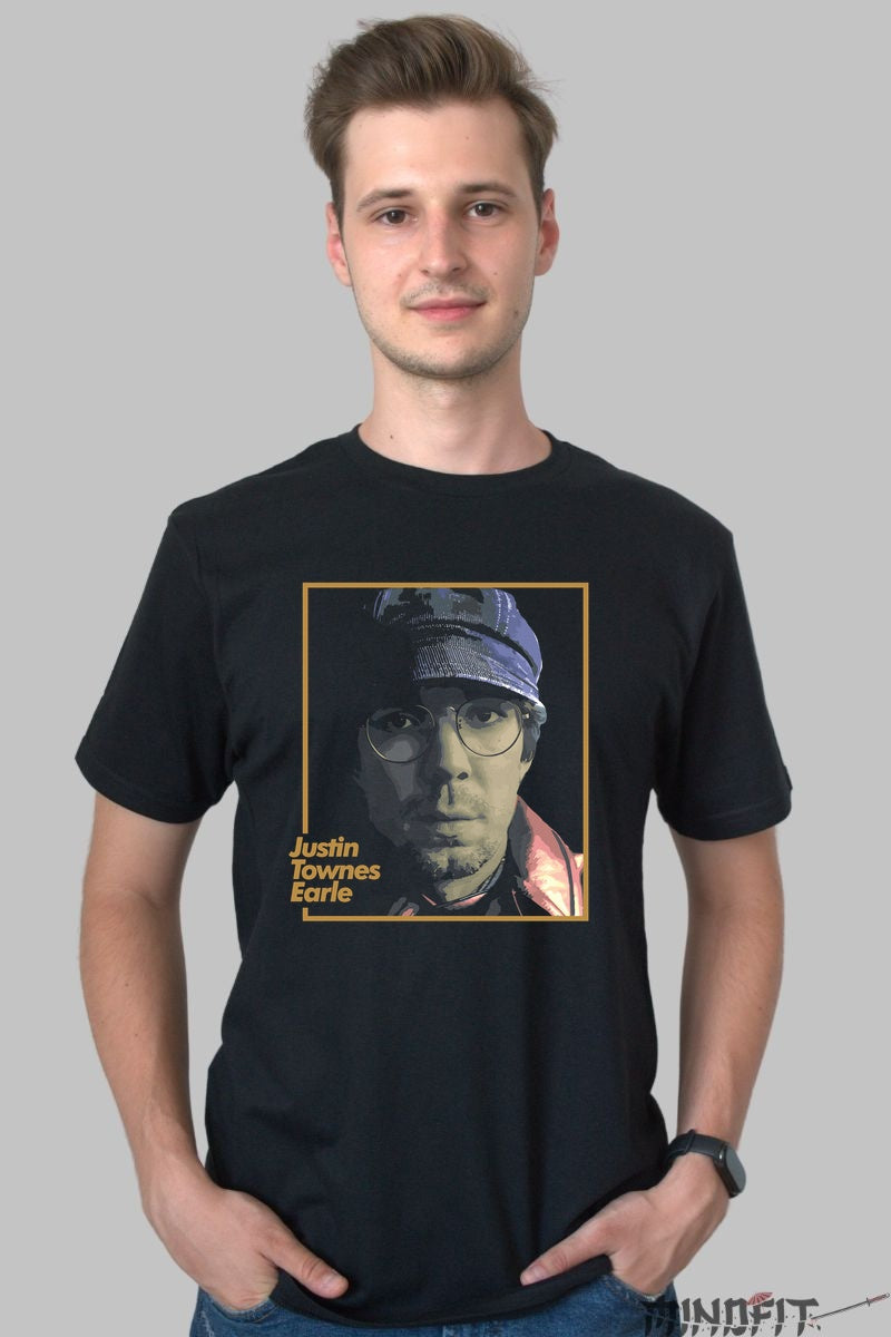 Tricou Justin Townes Earle - Portret Iconic barbat negru