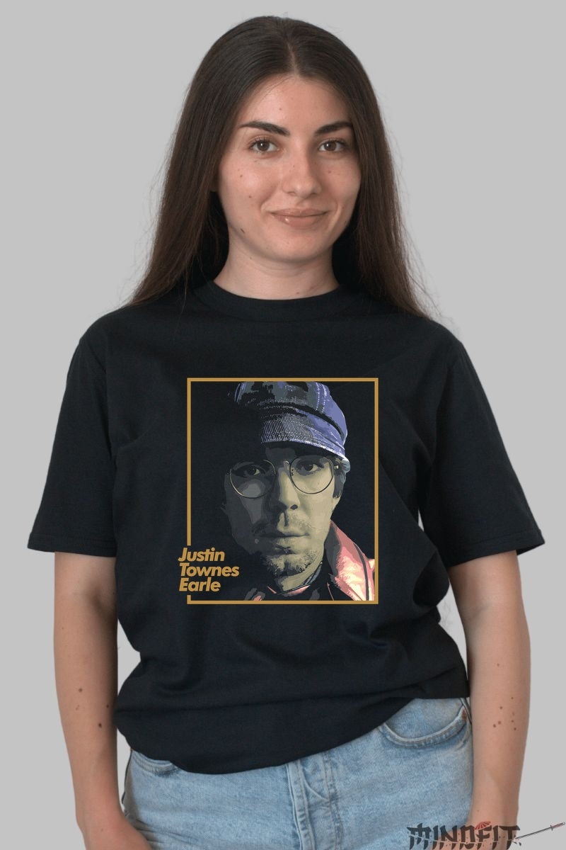 Tricou Justin Townes Earle - Portret Iconic dama negru