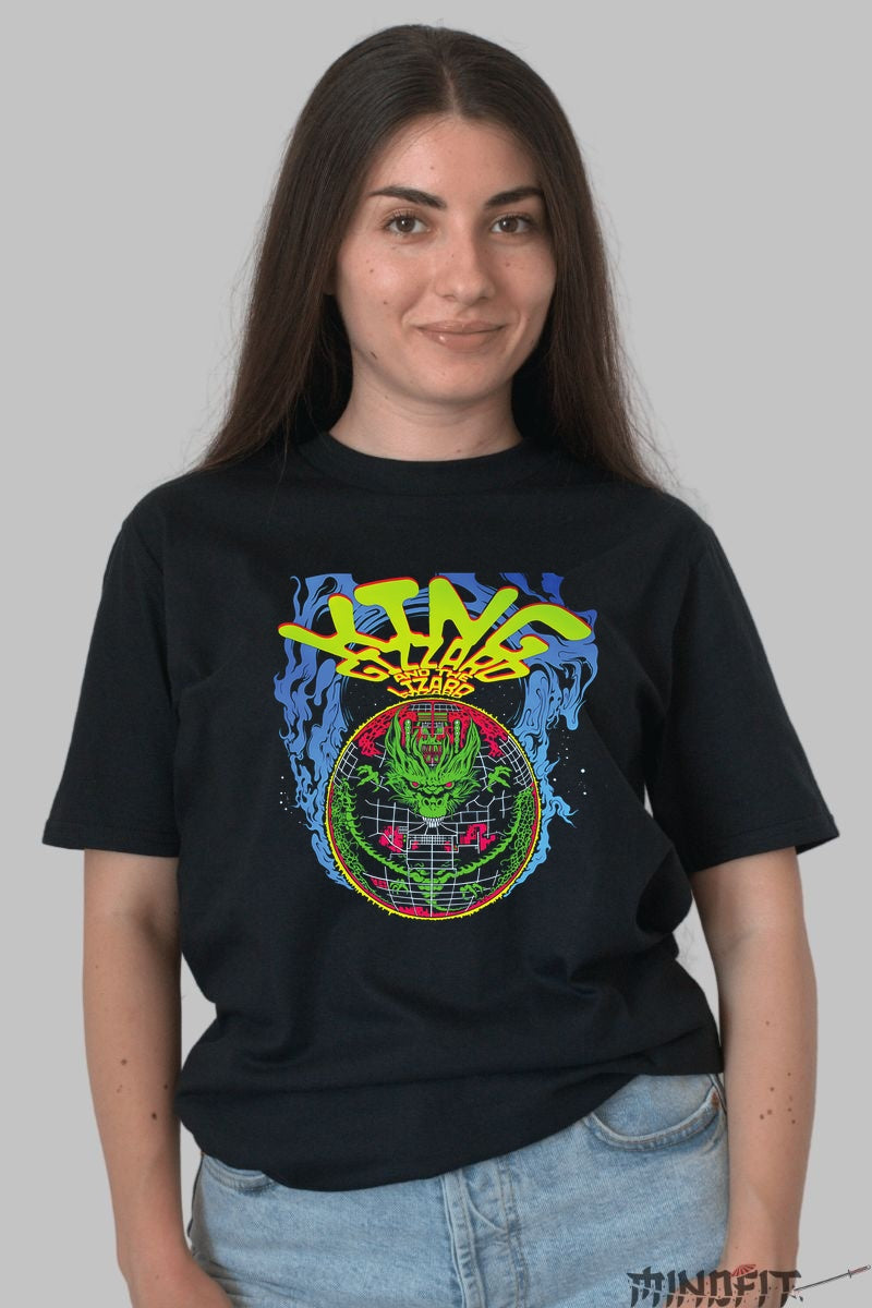 Tricou King Lizard - Retro Psychedelic Dragon dama negru