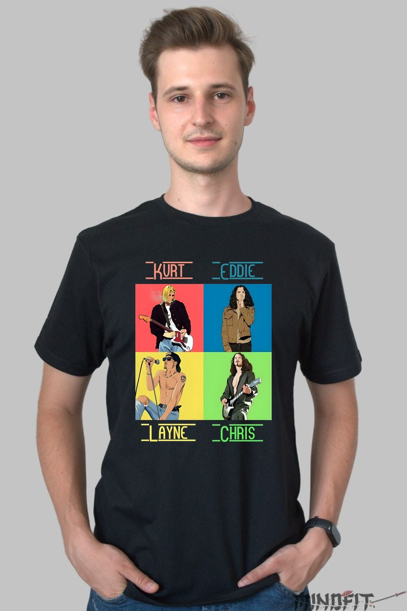 Tricou Legends of Grunge - Iconic Frontmen Editie Color barbat negru
