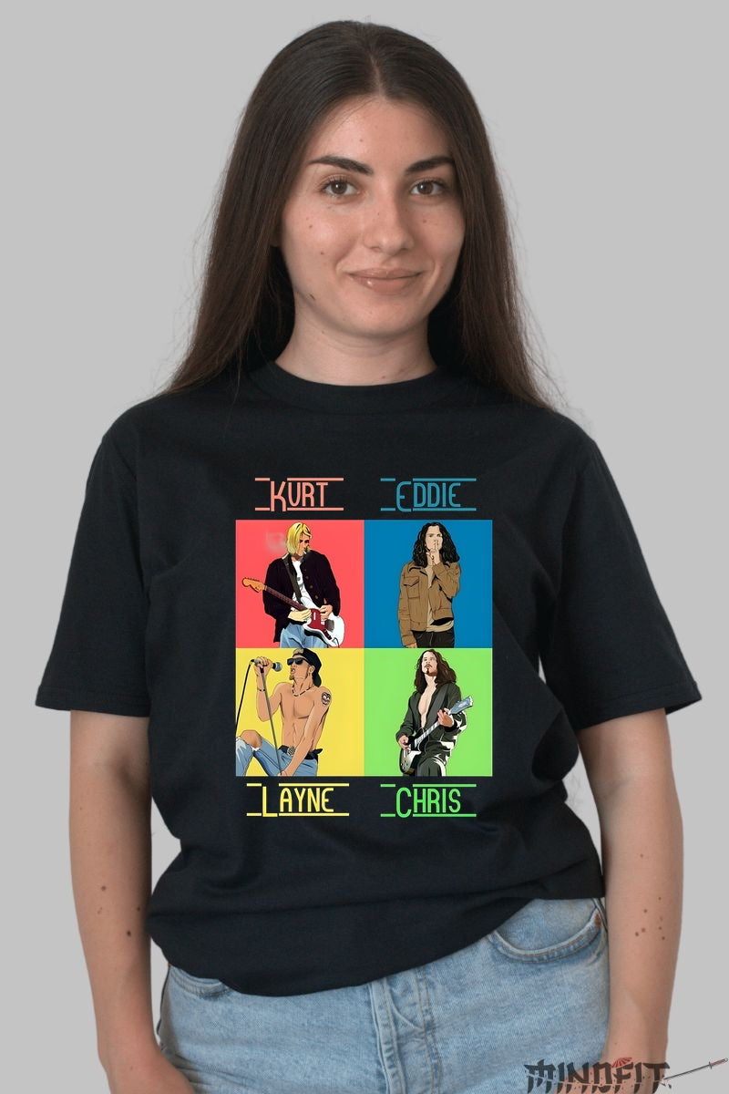 Tricou Legends of Grunge - Iconic Frontmen Editie Color fata negru