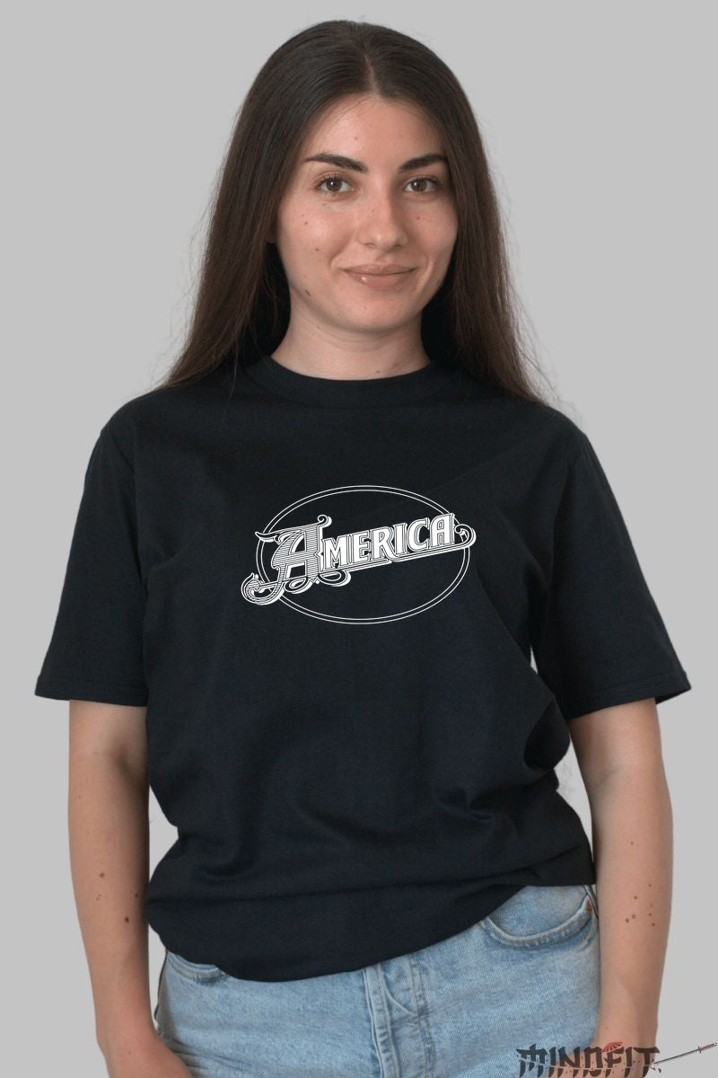 Tricou Logo America - Stil Retro Autentic dama negru