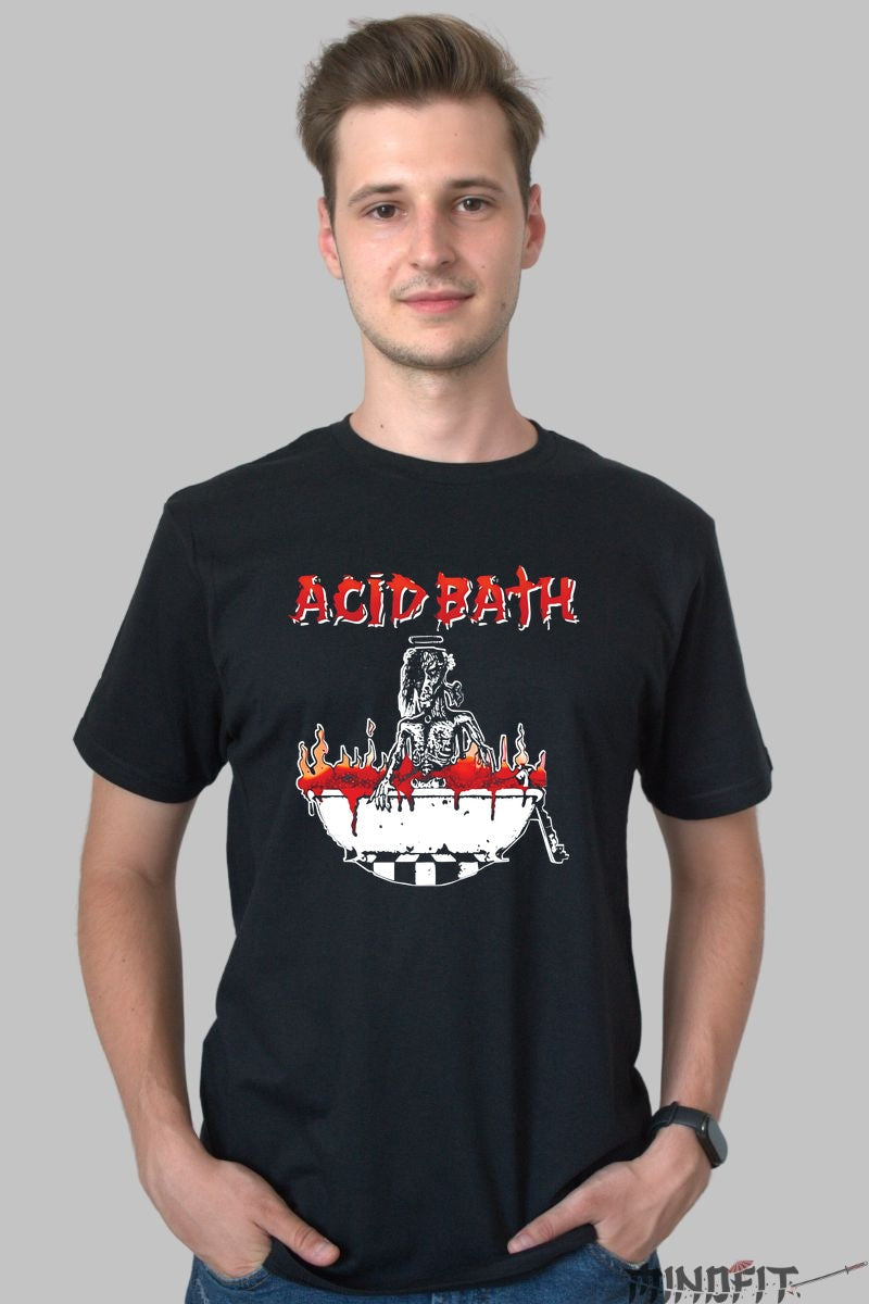 Tricou Metal Acid Bath - Skeleton in Flames barbat negru