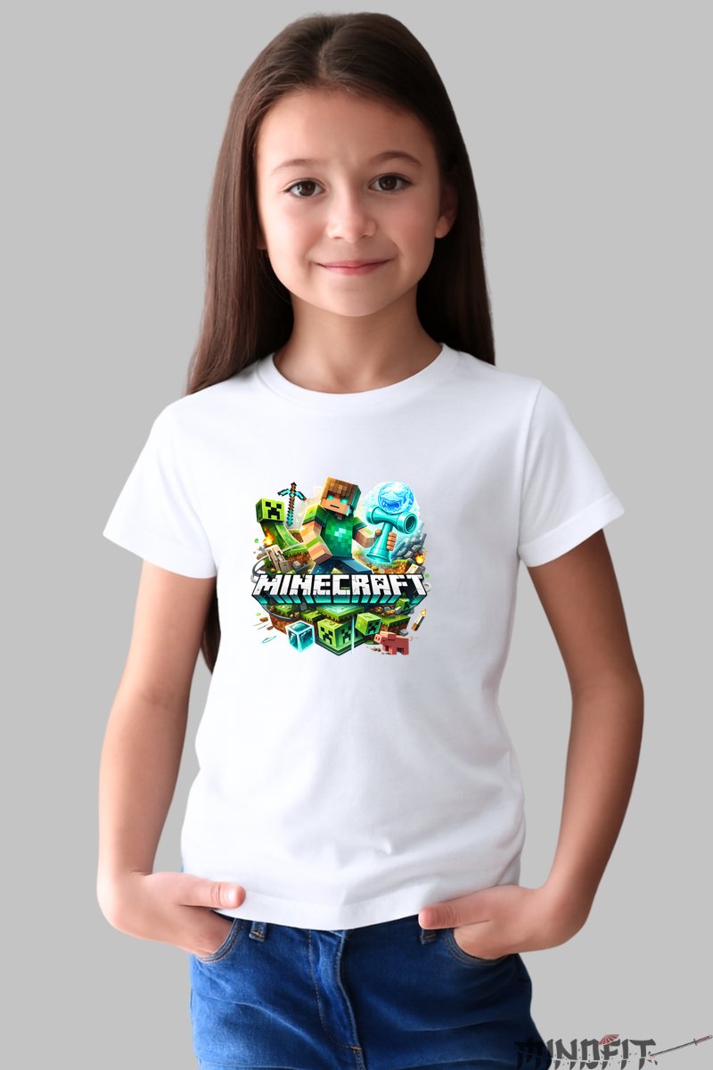Tricou Minecraft Kendama - Model Cuburi Infinte fata alb