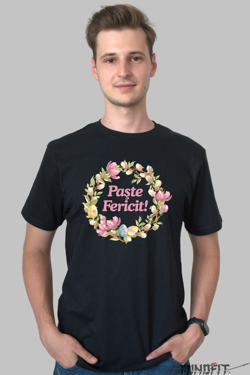 Tricou Paste Fericit - Coronita Din Magnolii Si Oua Colorate Barbat Negru
