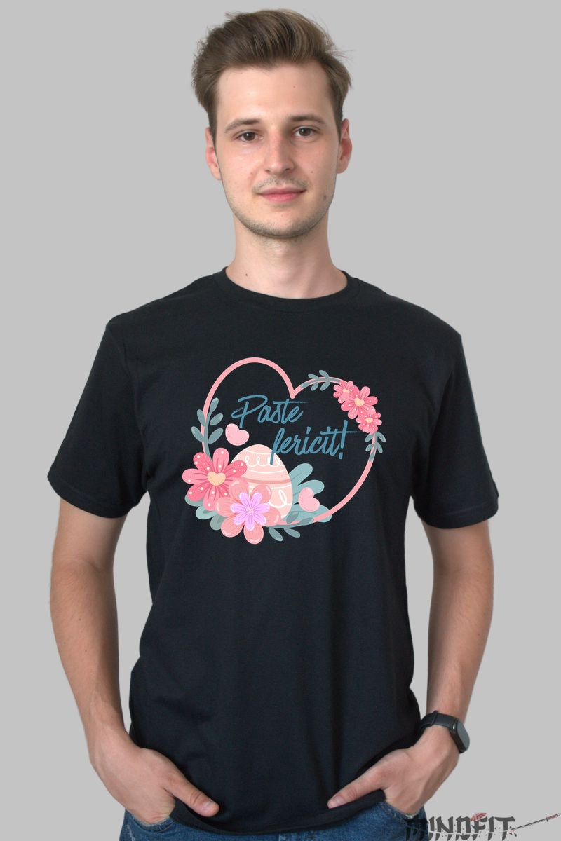 Tricou Paste Fericit - Florilor Vesele si Oua Colorate Barbat Negru