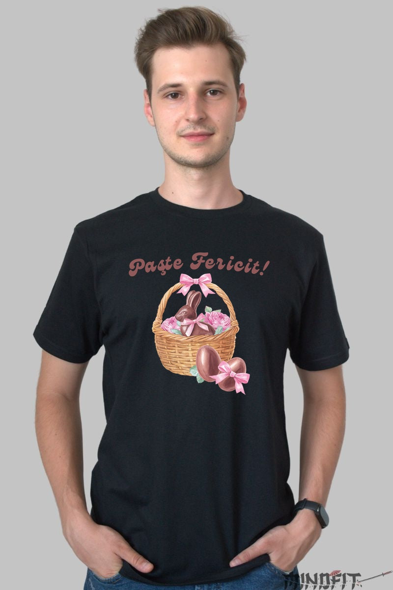 Tricou Paste Fericit - Iepuras Din Ciocolata Barbat Negru