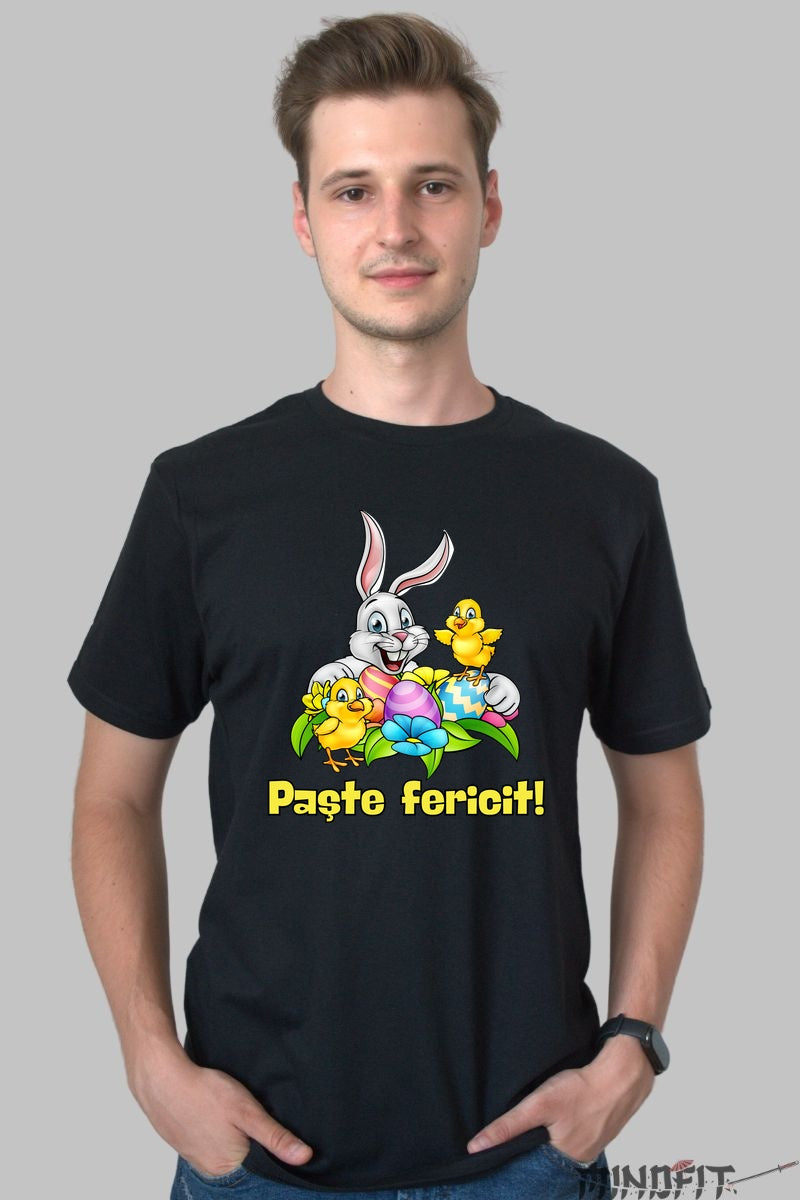 Tricou Paste Fericit - Iepuras Si Puisori Barbat Negru