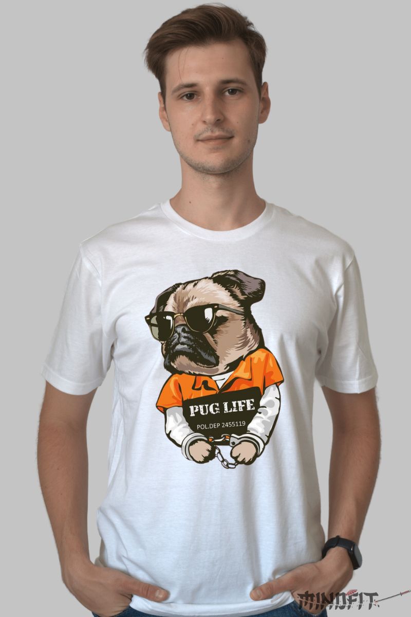 Tricou Pug Life personalizat barbat alb