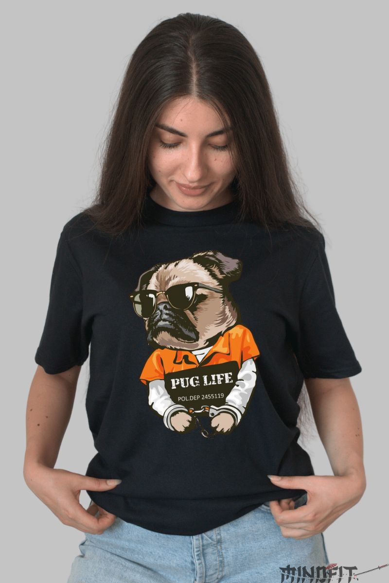Tricou Pug Life personalizat dama negru