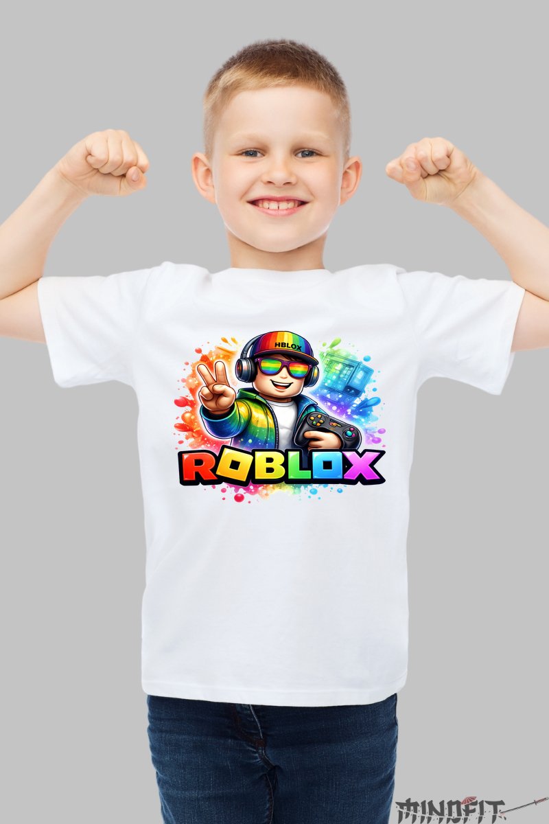 Tricou Roblox - Gamer in Actiune baiat alb