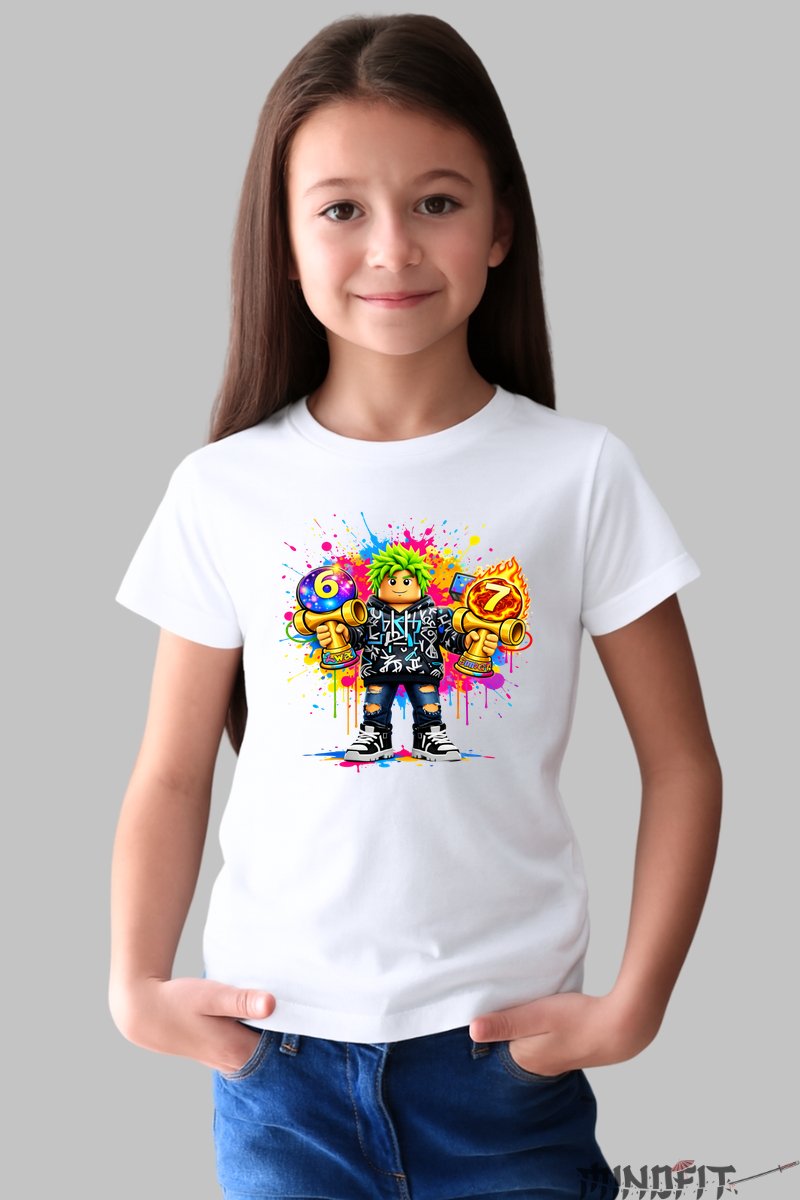 Tricou Roblox Kendama - Model Energie Colorata fata alb