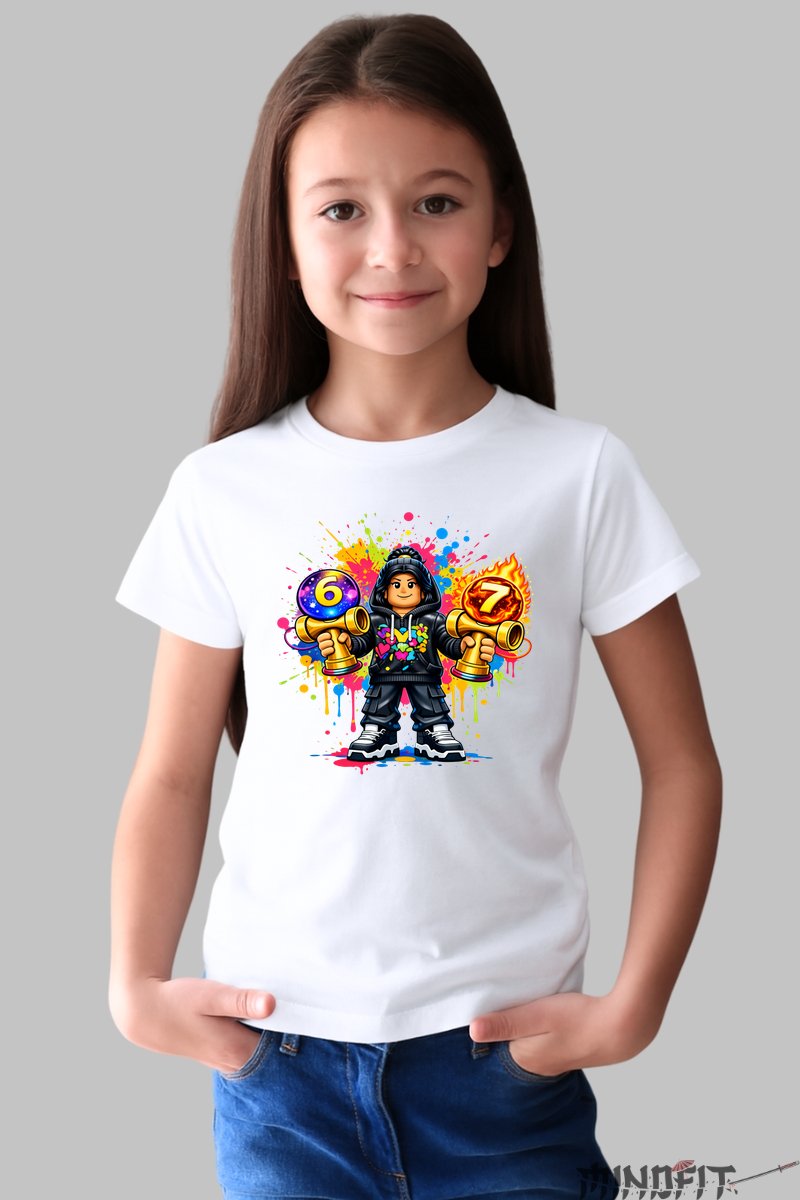 Tricou Roblox Kendama - Personaj dinamic cu energie exploziva fata alb
