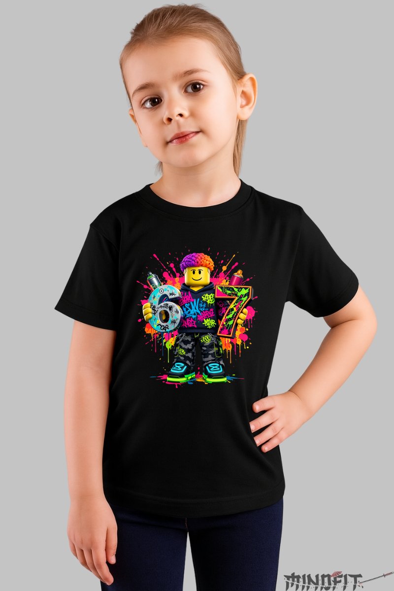 Tricou Roblox Six Seven - Colorat in Stil Electric fata negru
