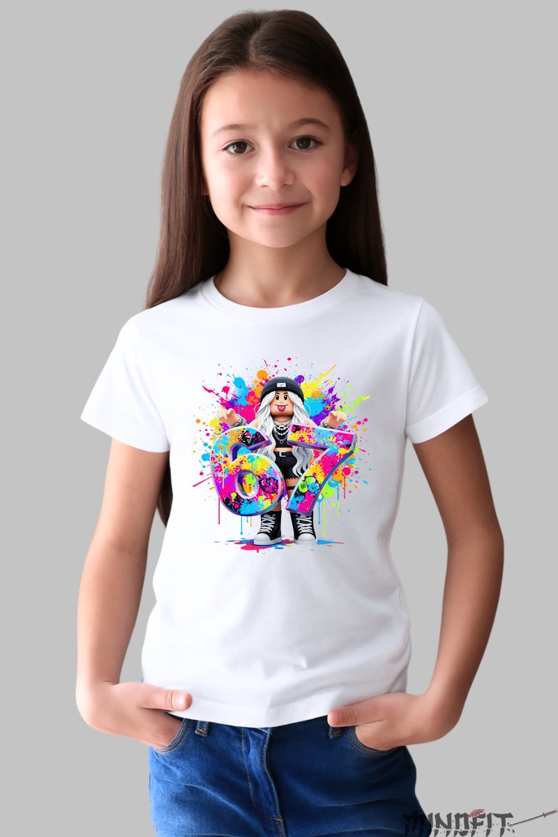 Tricou Roblox Six Seven - Design Colorat Dinamic fata alb