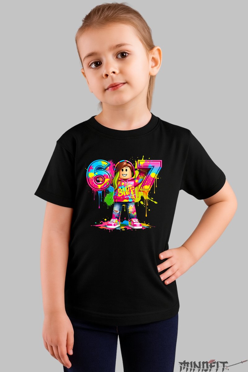 Tricou Roblox Six Seven - Design Explozie de Culoare fata negru