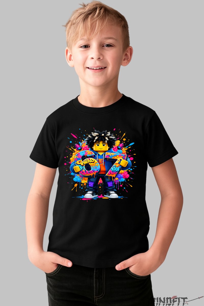 Tricou Roblox Six Seven - Grafica Exploziva baiat negru