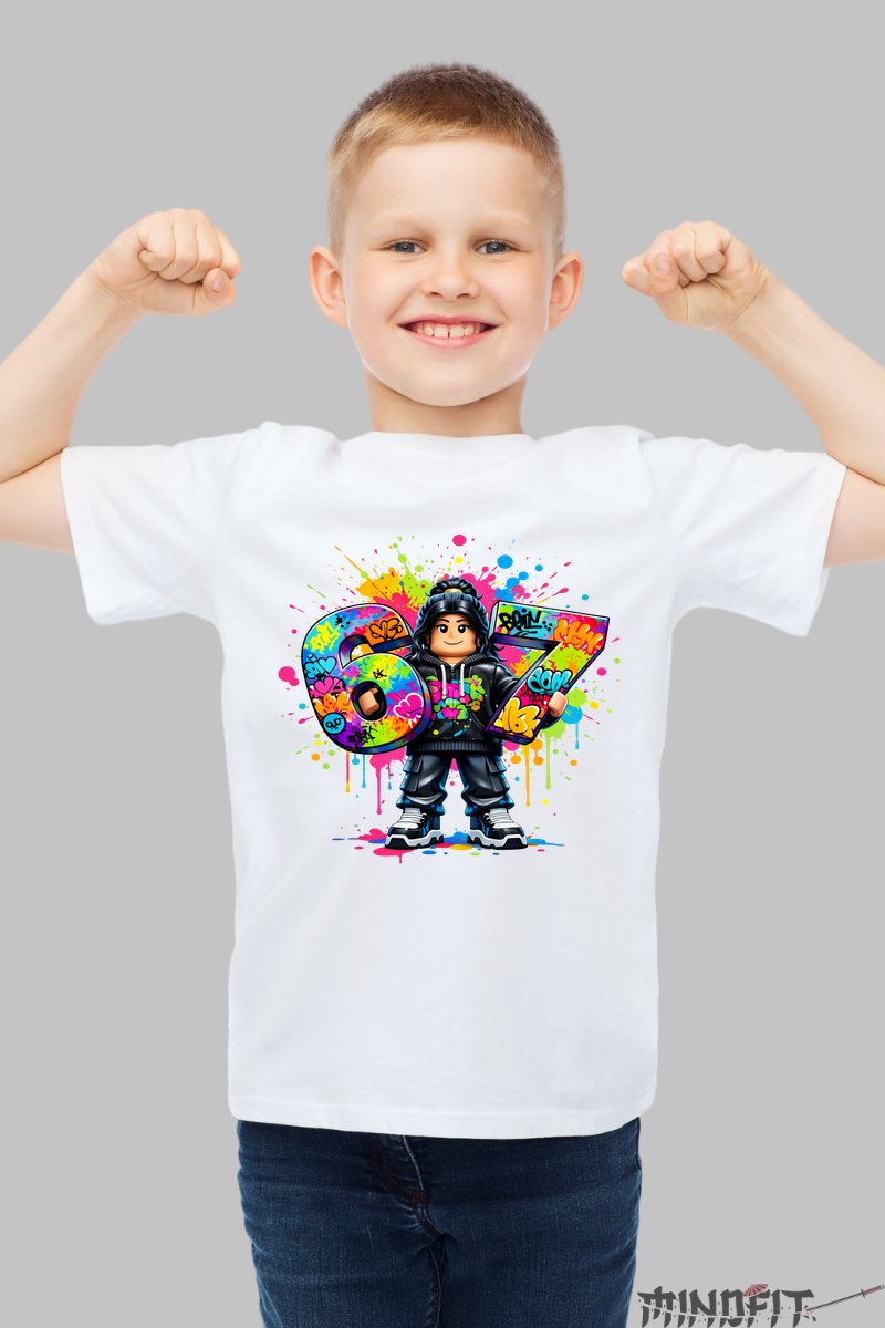Tricou Roblox Six Seven - Model Colorat Indraznet baiat alb