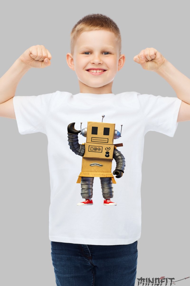 Tricou Robot Creativ - Model Cutie Geniala baiat alb