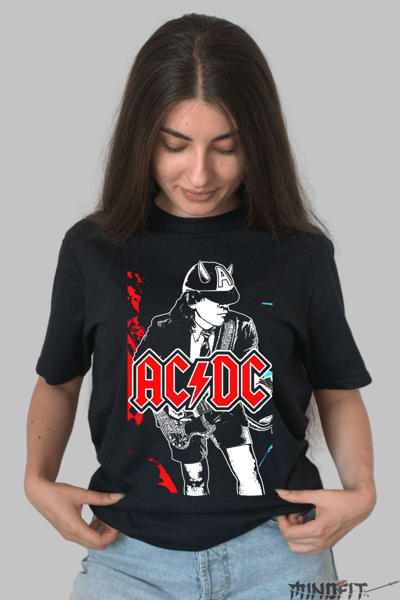 Tricou Rock AC/DC - Angus Young Electric Energy dama negru