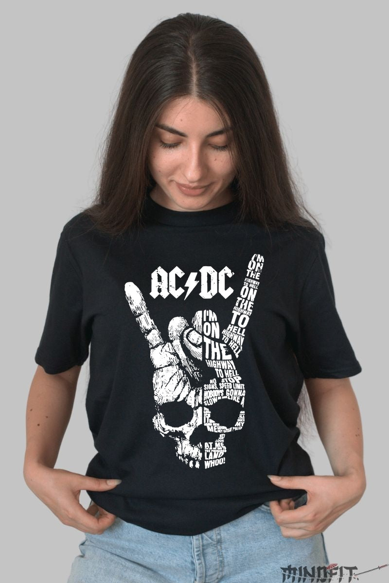 Tricou Rock AC/DC - Highway to Hell Skull Tribute dama negru