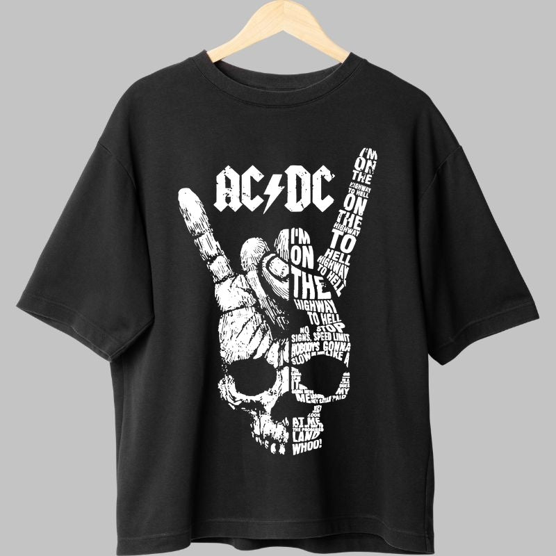 Tricou Rock AC/DC - Highway to Hell Skull Tribute fata negru