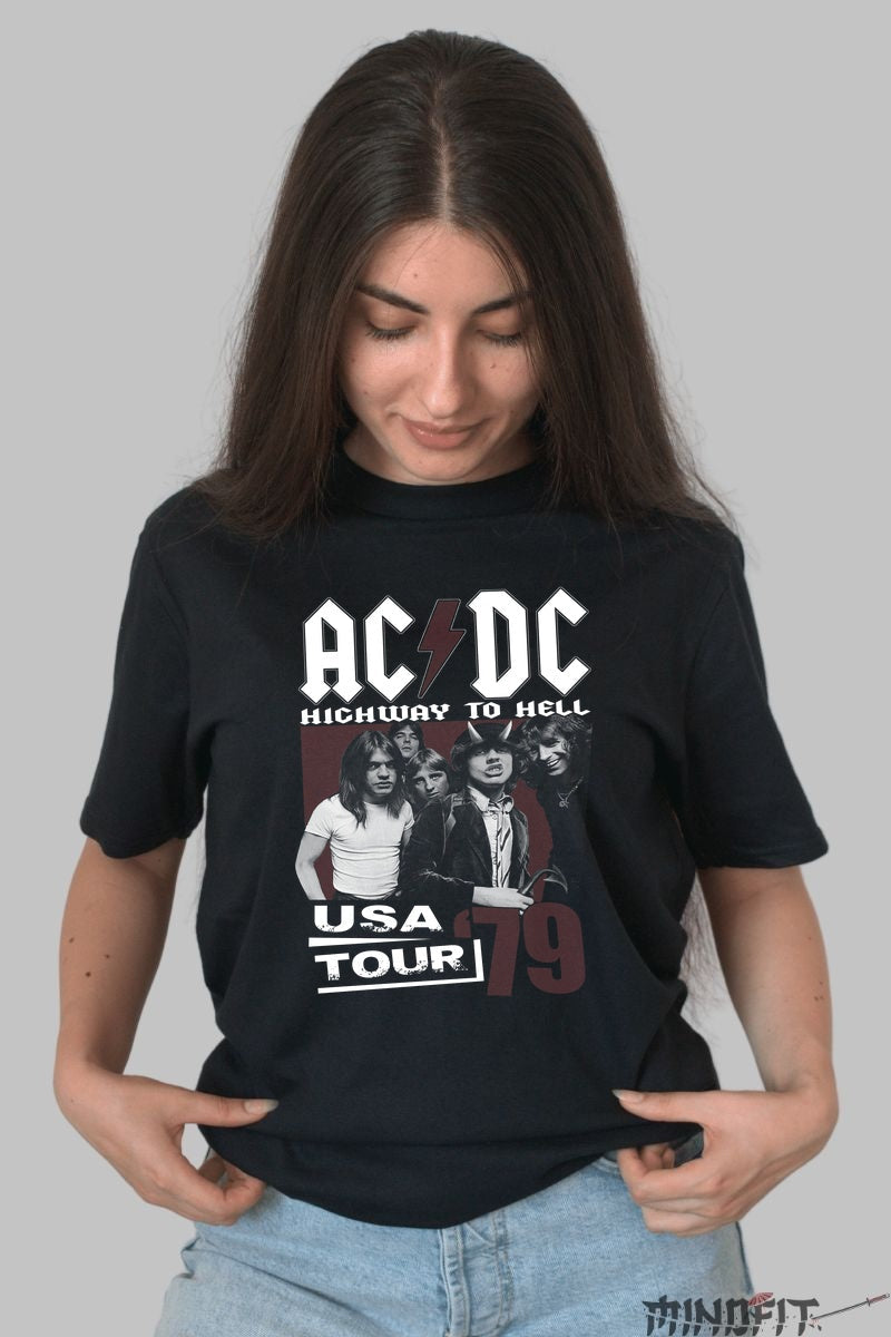 Tricou Rock AC/DC - Highway to Hell USA Tour 1979 dama negru