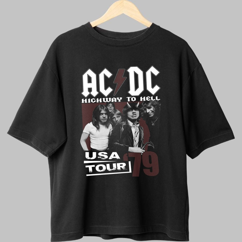 Tricou Rock AC/DC - Highway to Hell USA Tour 1979 fata negru